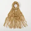 Fashion Bright Silk Sunscreen Shawl Hijab Gold Silver Shiny Scarves For Women Lace Tassel Party Evening Dress Scarf 6