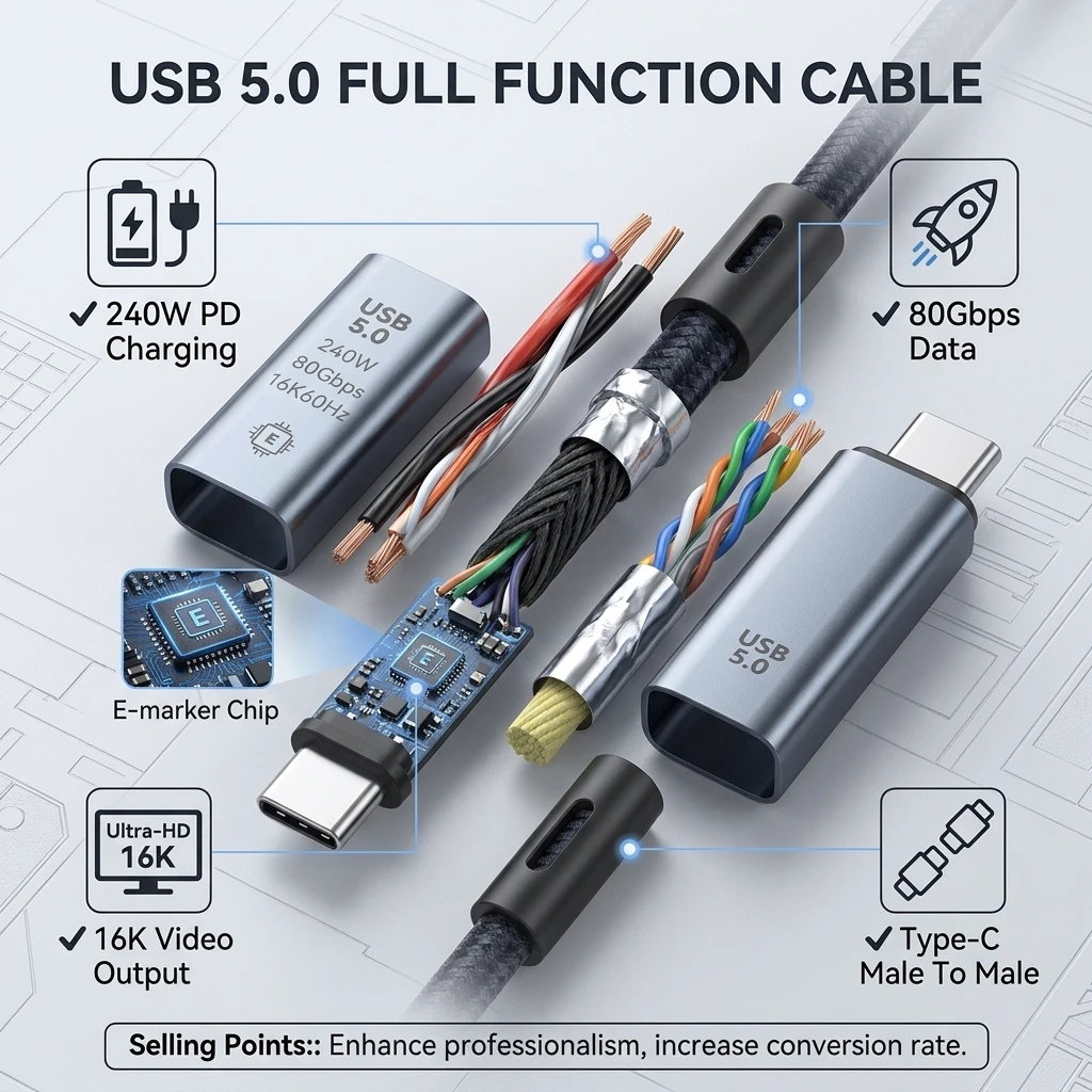 Ultra High-Speed USB-C to C Cable - 240W Fast Charging & 80Gbps Data Transfer