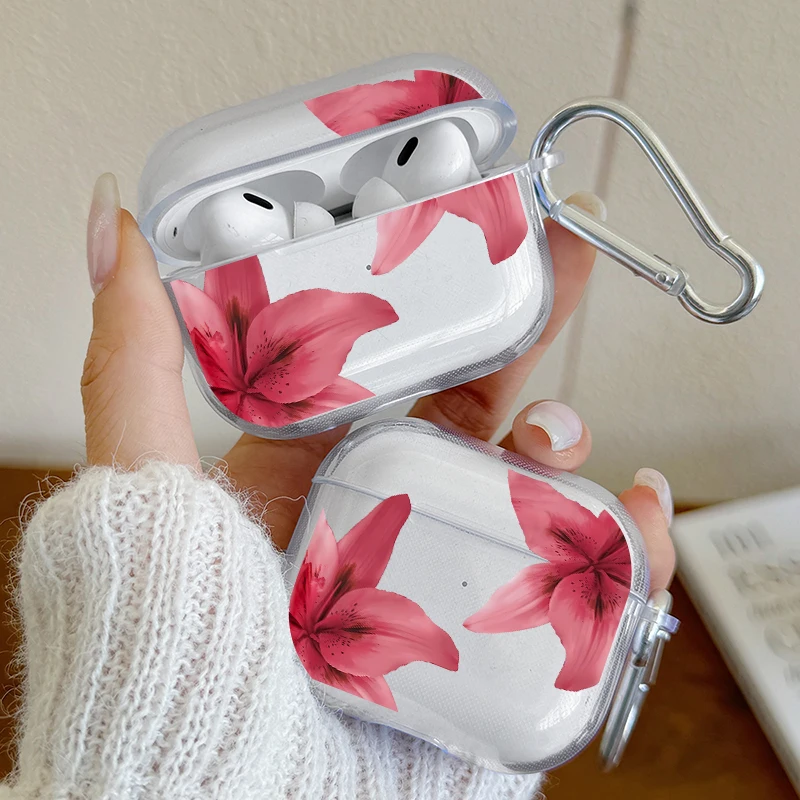 Red Flower Pattern Shockproof Headphone Case for Airpods