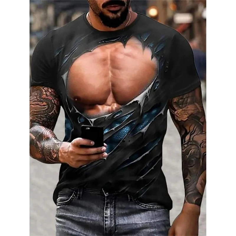 Men's Fake Muscle T-Shirt – 3D Printed Novelty Graphic Tee For Funny Costume & Casual Wear