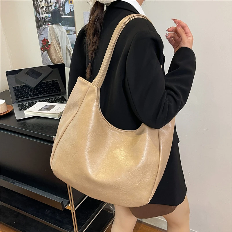 Vintage Pu Leder Tasche Für Frauen Einfache Hohe Kapazität Schulter Tasche apricot bolsa feminina Koreanischen Stil College Buch Tasche Pendeln – Detail 8