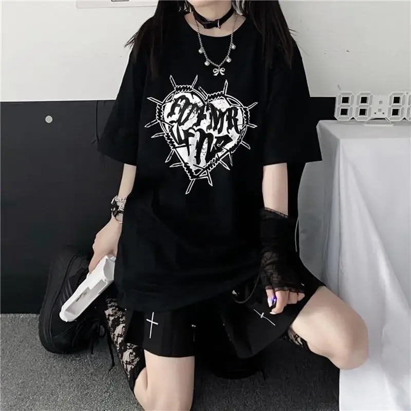 Y2k Fashion Goth Vintage Print T-shirt Women Harajuku