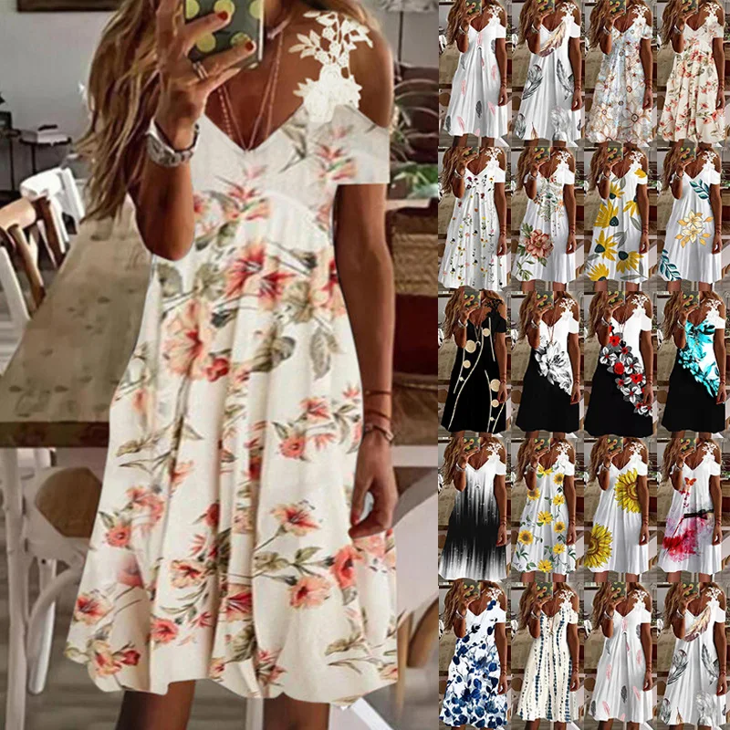 Women New Loose Vintage Strap Ruffles Lace Off Shoulder Crochet Dress Large Big Summer Hole Party Beach Dresses Plus Sizes sexy dress