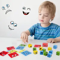 Cube Face Change Building Blocks Board Game Wood Puzzle Montessori Expression Wooden Blocks Blocos For Children Kids Toys Gift 2