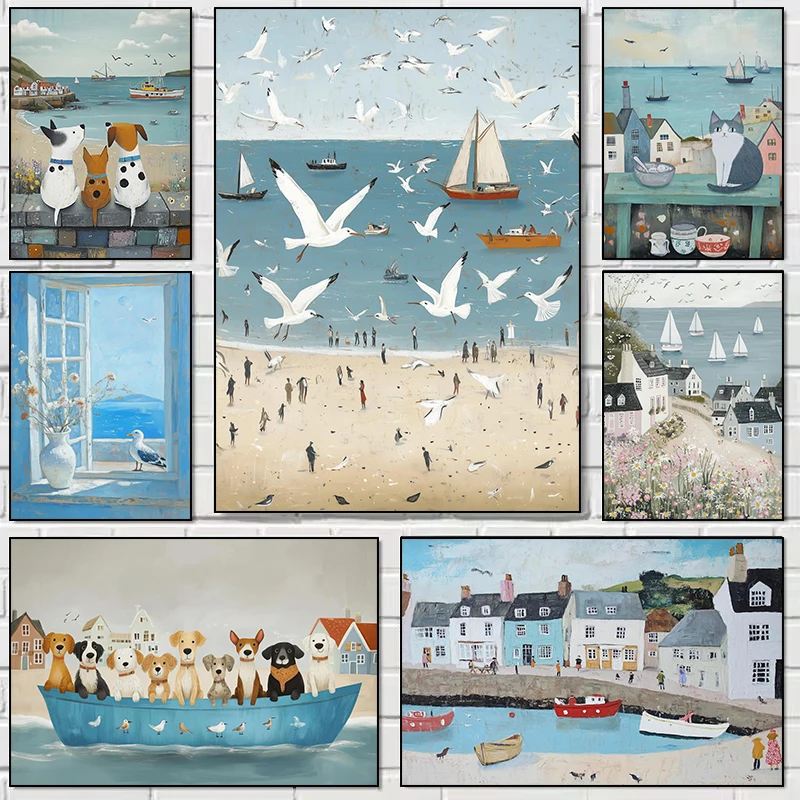 Summer Ocean Seagulls Canvas Poster 1