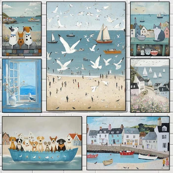 Summer Ocean Seagulls Canvas Poster 1