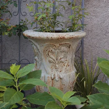 VISIBLE Vintage European Giant Garden Urn Planter, Decorative Cement and Fiber Flower Pot, Make Rust Finished, Wrap Foam Safely 5