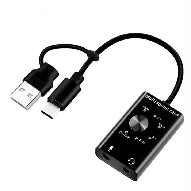 External Sound Card USB 2.0 Type C Stereo Microphone Adapter Professional Converter For MacBook Laptop Headset PC Speaker