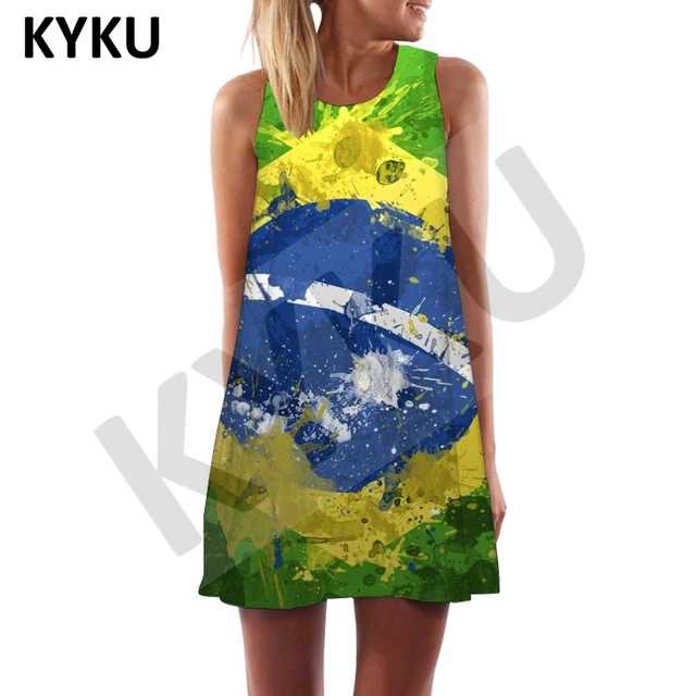 Kyku vestido de futebol feminino bandeira brasileira tanque brasil boho  banner festa das mulheres roupas casuais gótico tamanhos grandes femme -  AliExpress