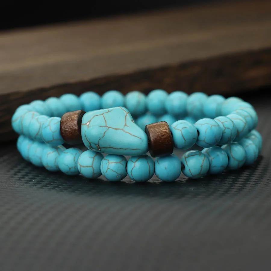 Men Turquoise Stone Strand Bracelet Set