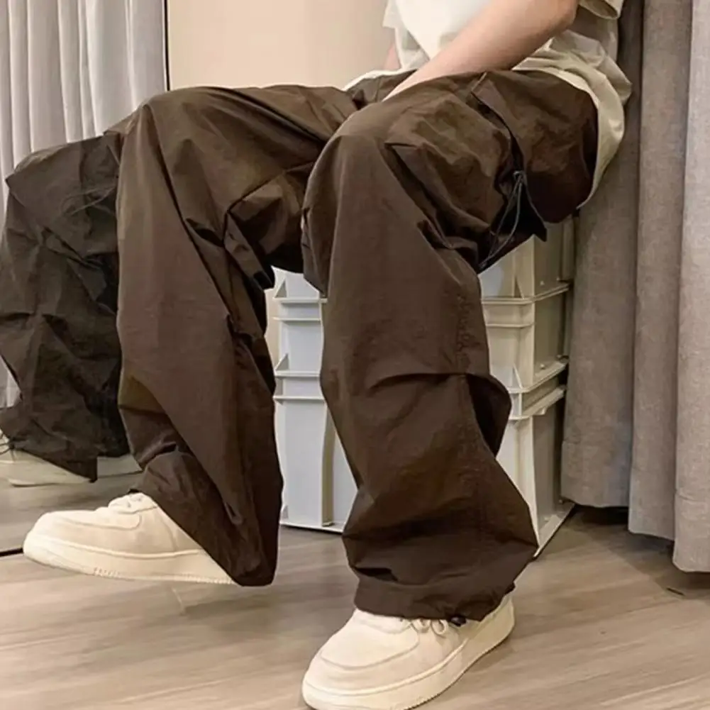 

Wide Leg Pants Stylish Men's Cargo Pants with Multiple Pockets Loose Fit Elastic Waist Trendy Streetwear for Hip Hop Enthusiasts