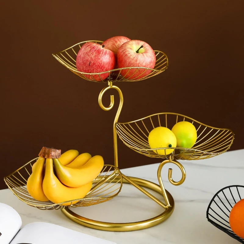 Creative Simple Three-layer Fruit Tray Groceries Fruit Vegetable Basket Bracket Decoration Bowl Storage Rack Black Gold storage tray kitchen tray