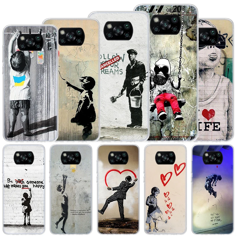 Custodia Morbida Street Art Banksy Graffiti Per Xiaomi Poco X3 Nfc X4 Gt X5 Pro M5S M4 M3 M2 Cover Per Telefono F3 F2 F1 Mi Note 10 Lite Funda