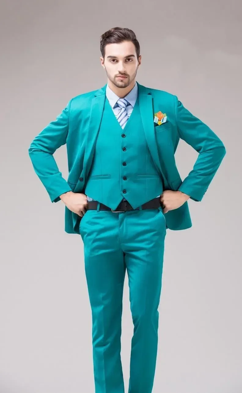 

Turquoise Green Men Suit Slim Fit Tuxedo 3 Piece Custom Fashion Groom Jacket Prom Blazer Sets Terno Masculino Disfraz De Hombre