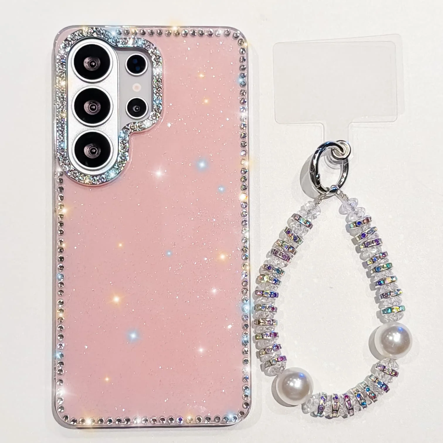 Diamond Love Heart Clear Phone Case with Crystal Strap Cover
