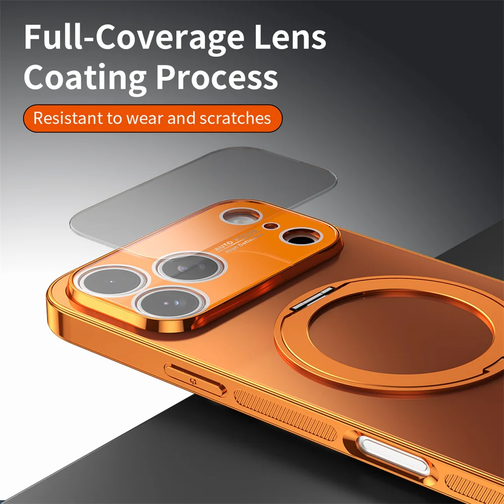 Magnetic Rotating Foldable Stand Phone Case with Lens Protection and Solid Color Cover