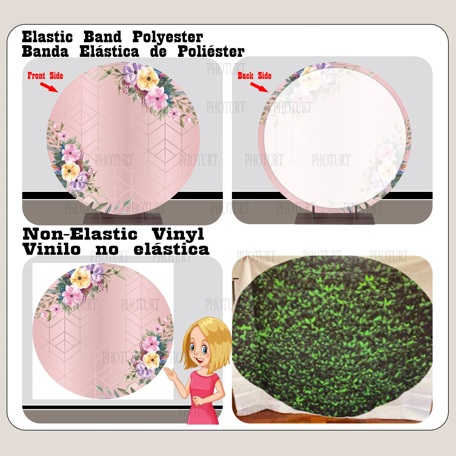 Round Plim Plim Backdrop Kids Birthday Baby Shower Background Cat Bear Friends Circle Cylinder Surface Banner Decoration Props 2