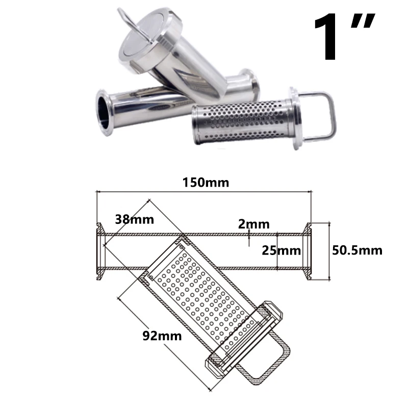 3/4 Zoll 1 Zoll 1-1/2 Zoll 1,5 Zoll 2 Zoll Tri-Clamp Y-Typ Filter TC50,5 mm Schrägrohrfilter SS316L – Detail 3