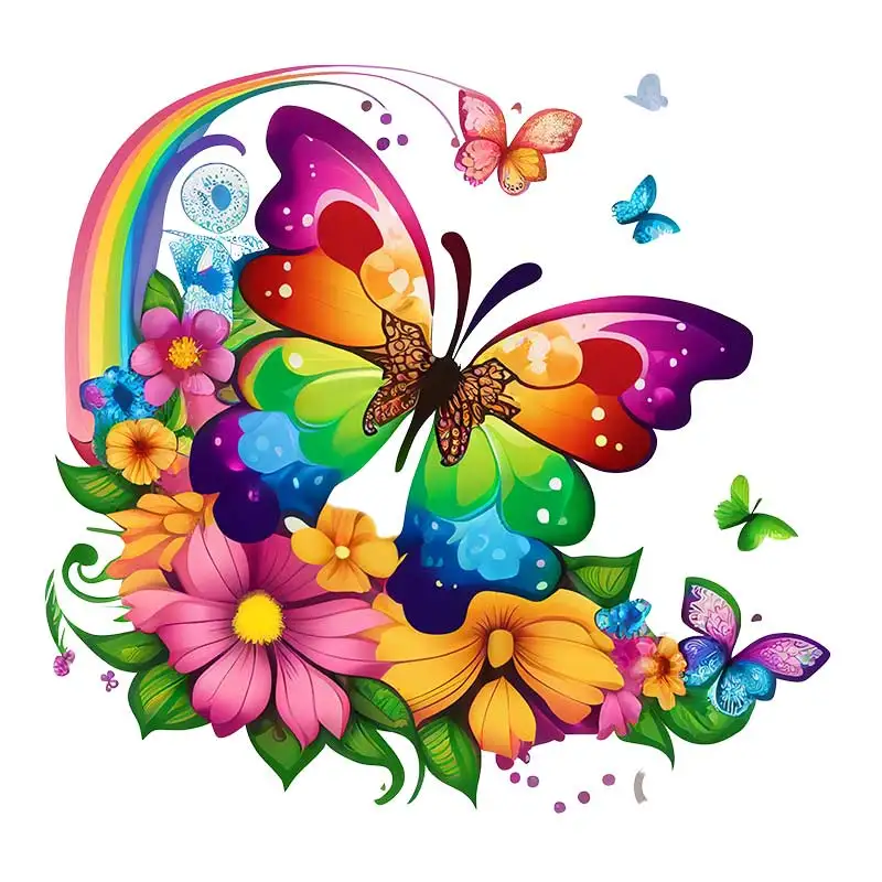 M760 Colorful Butterflies And Flowers Wall Stickers Bathroom Toilet Living Room Cabinet Decor