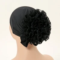 Hijabs avec dentelle et mousseline de soie pour femmes musulmanes, panhua, chapeau astronomique fin, enveloppement de la tête Islam, turban arrière, bande de sauna féminine, document solide 4