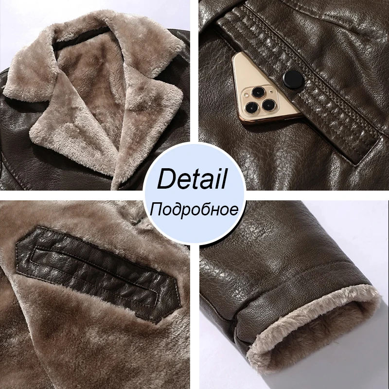 Men Winter Long Thick Fleece PU Leather Jacket Winter Fashion Suit Collar Men's Windbreaker Leather Jacket Coats leather jackets men winter jacket