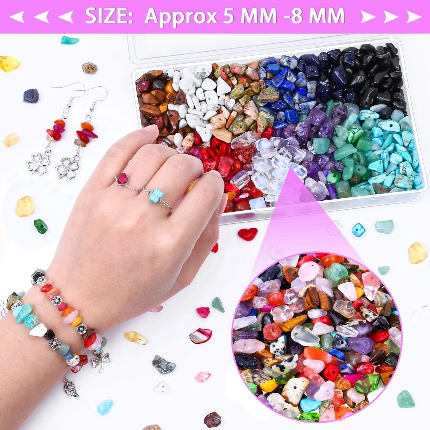 Natural Stone Chips Beads 3-5-8-12mm Irregular Gravel Beads For Jewelry Making Freeform Beads Diy Necklace Bracelet 15'' - Image 5
