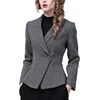 Elegant Suit Collar Women' Grey Woolen Blazer Slimming Short Female Autumn Winter Jackets Fashion Office Ladies Working Coat 5