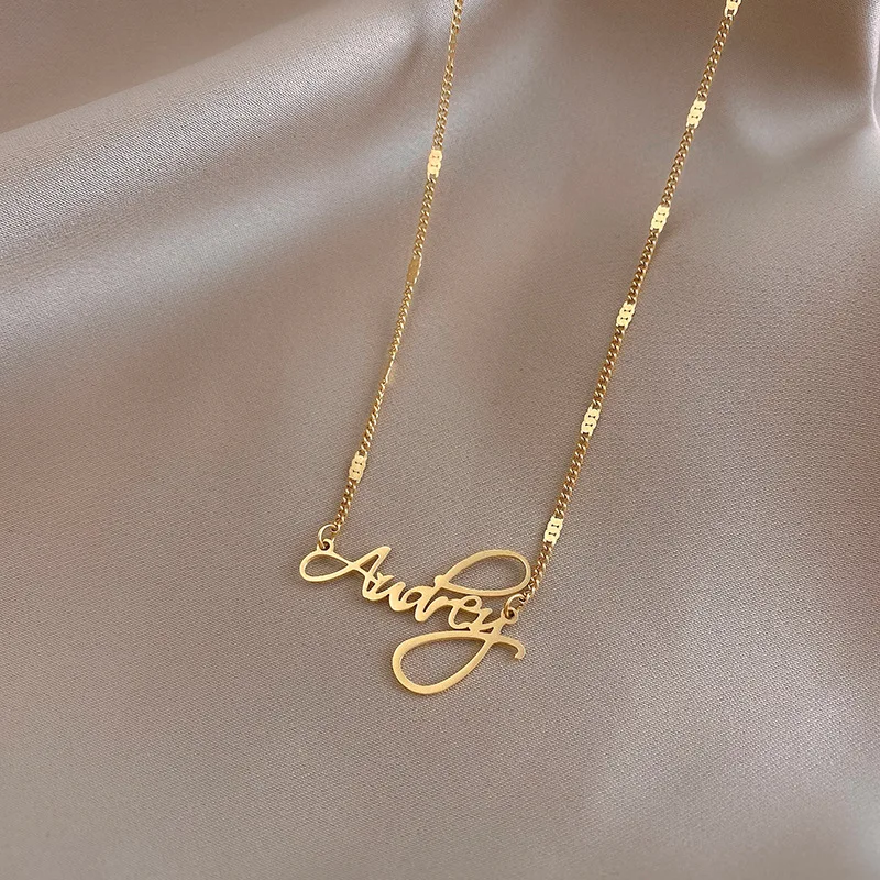New Gold Box Chain Custom Name Necklace 