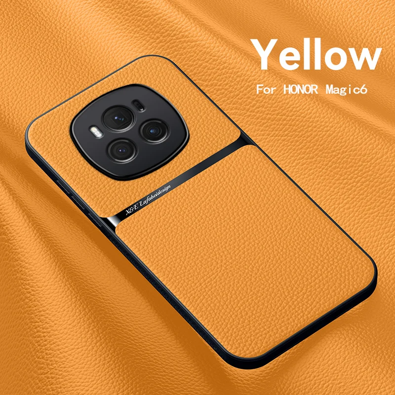 Magnetic Car Holder Leather Phone Case with Shockproof Silicone Back Cover