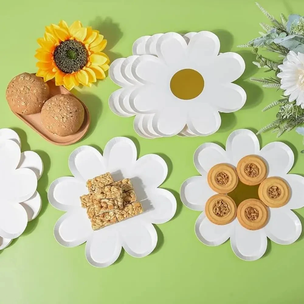 10 pieces of daisy tableware, disposable dinner plate, children's birthday party, Dim sum, outdoor dinner, paper dinner plate