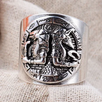 New Arrival Vintage Egyptian Mythology Horus & Anubis Thai Silver Unisex Ring Jewelry For Women Man Gifts Never Fade