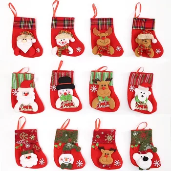 Christmas Tree Hanging Mini Stockings Decoration Small Candy Gift Bag Santa Claus Snowman Reindeer Bear Decorative Socks