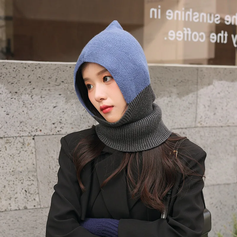 Solid Color One-piece Knit Hat Scarf, Windproof & Coldproof Winter