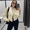TRAF Woman Bomber Jacket Coat White Autumn Winter Button Baseball Aviator Cropped Jackets for Women Long Sleeve Crop Outerwear 4