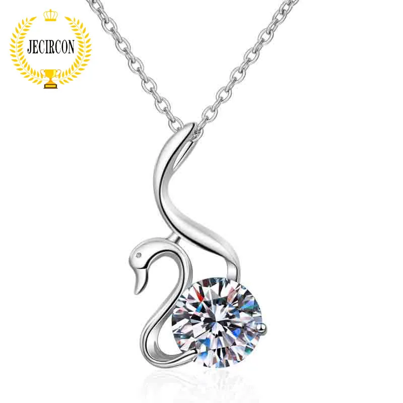 

JECIRCON S925 Sterling Silver Necklace for Women 2 Carat Moissanite Swan Pendant Clavicle Chain Fashion Wedding Party Jewelry