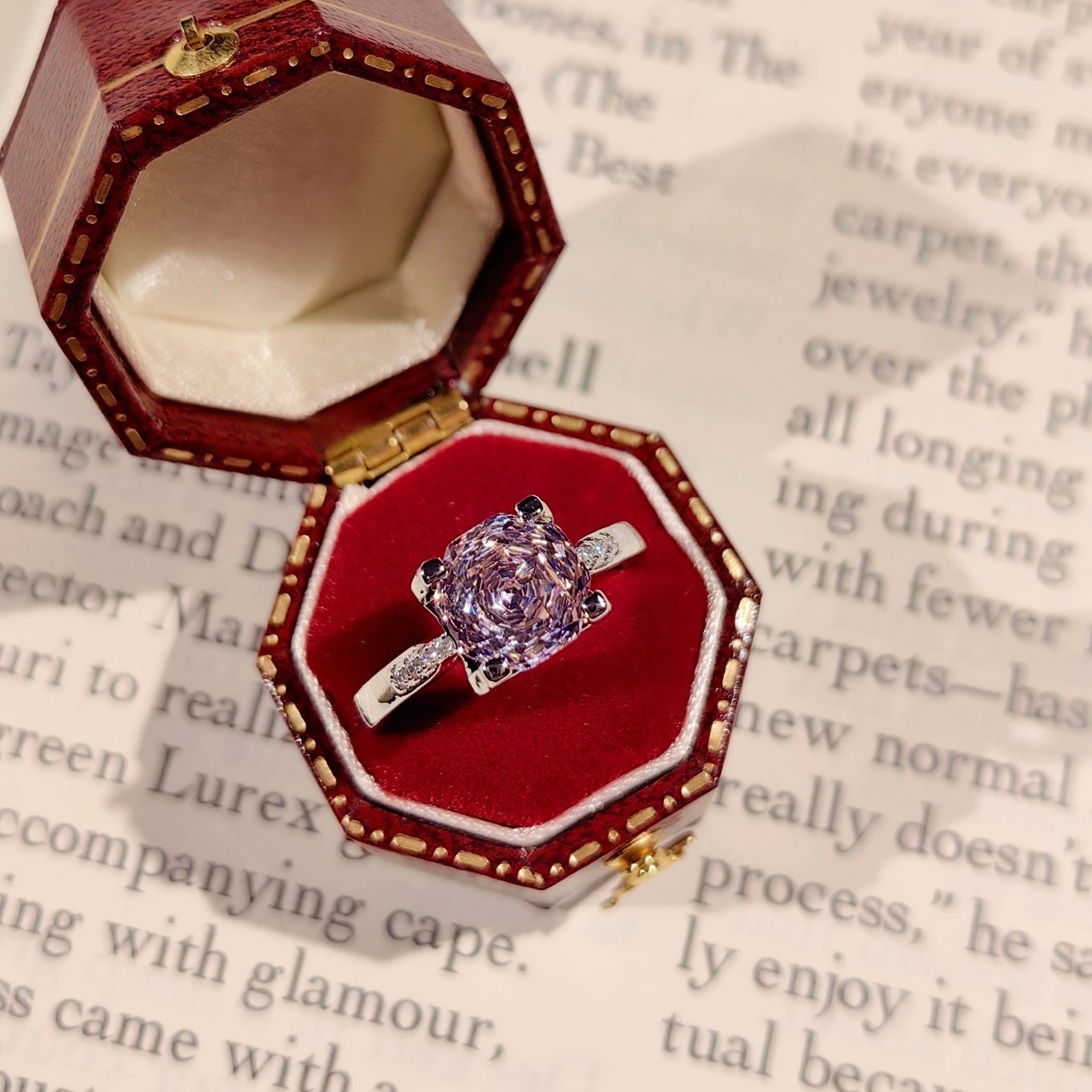 Klassische 925 Sterling Silber Achteckige Rosenschliff-Anhängerkette, Farbige Diamantohrringe, Rosa Diamantring, Marineblaues Armband – Detail 14