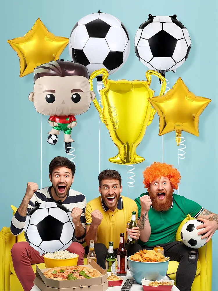 Globos de fiesta de fútbol, trofeo de campeonato y globos