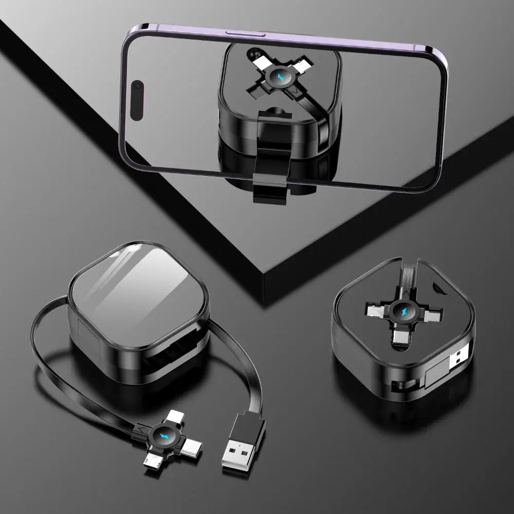 Retractable 3-in-1 Charging Cable with Micro USB, Type C, and Lightning Connectors - Portable Charger Accessories