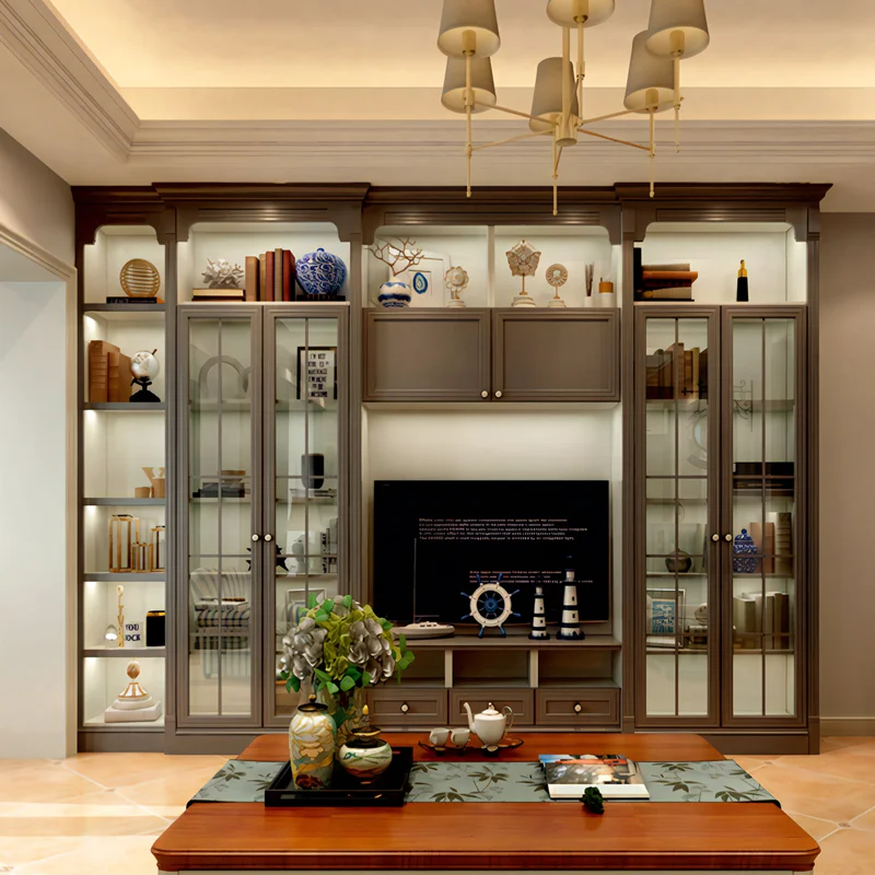 American Traditional Style Luxury TV Cabinet Furniture Solid Wood Wall Mount TV Stands Cabinet