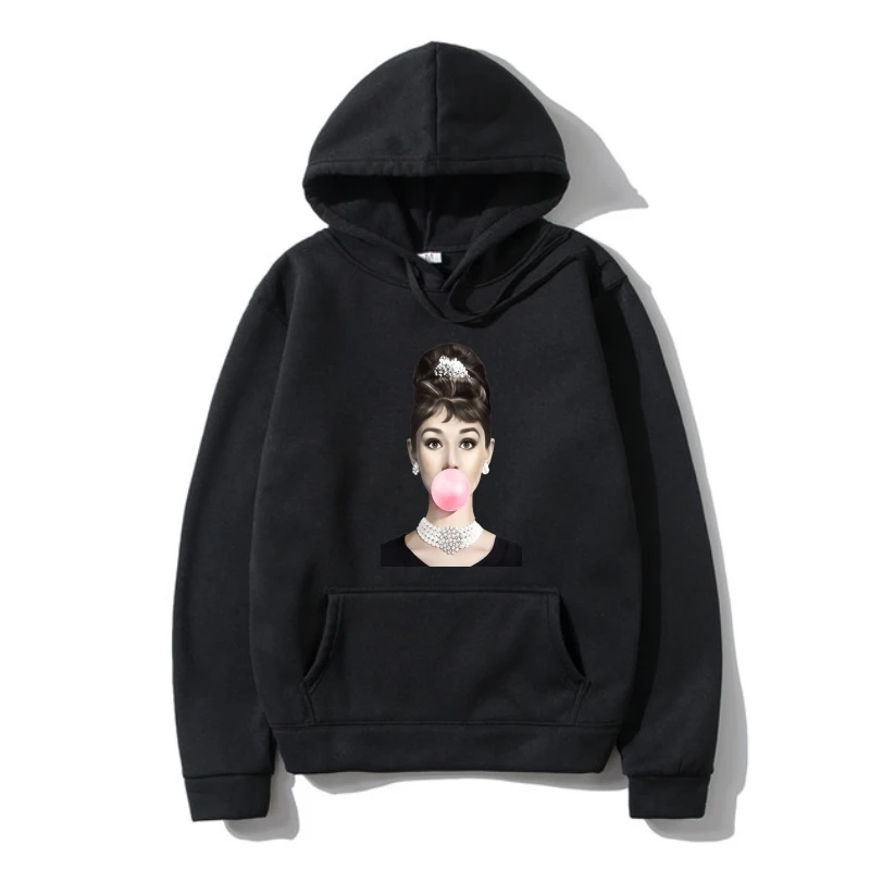 

Audrey Hepburn Pink Bubbleum Pullover for Men Newes Summer/Fall Crew Neck Pure Cotton Warm Hoodys 3D Printed Sweatshir Hoody