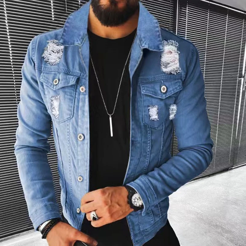 Men's Denim jacket 2022 Autumn Casual Pure Cotton Slim Fit  Stylish Motorcycle Jean Jacket Streetwear Men Coats 4