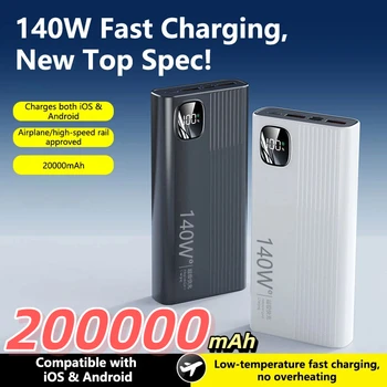 Nuovo Power Bank da 200000mAh, Ricarica Super Veloce 140W, Caricabatterie Esterno Portatile per iPhone Huawei Samsung Xiaomi