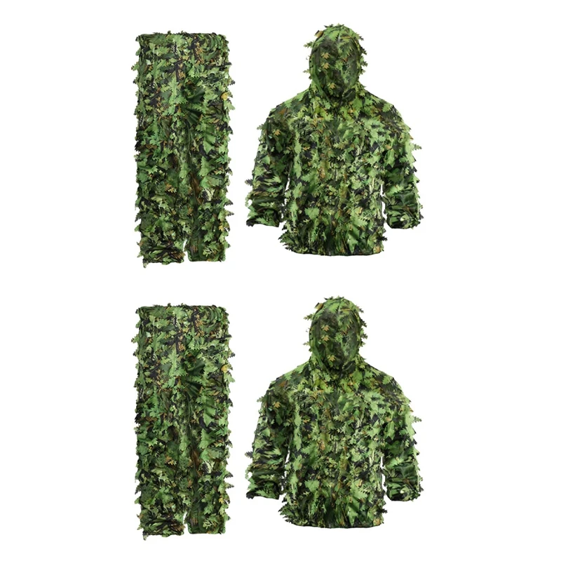 

New-2X Sticky Flower Bionic Leaves Camouflage Suit Hunting Ghillie Suit Woodland Camouflage Universal Camo Set (B)