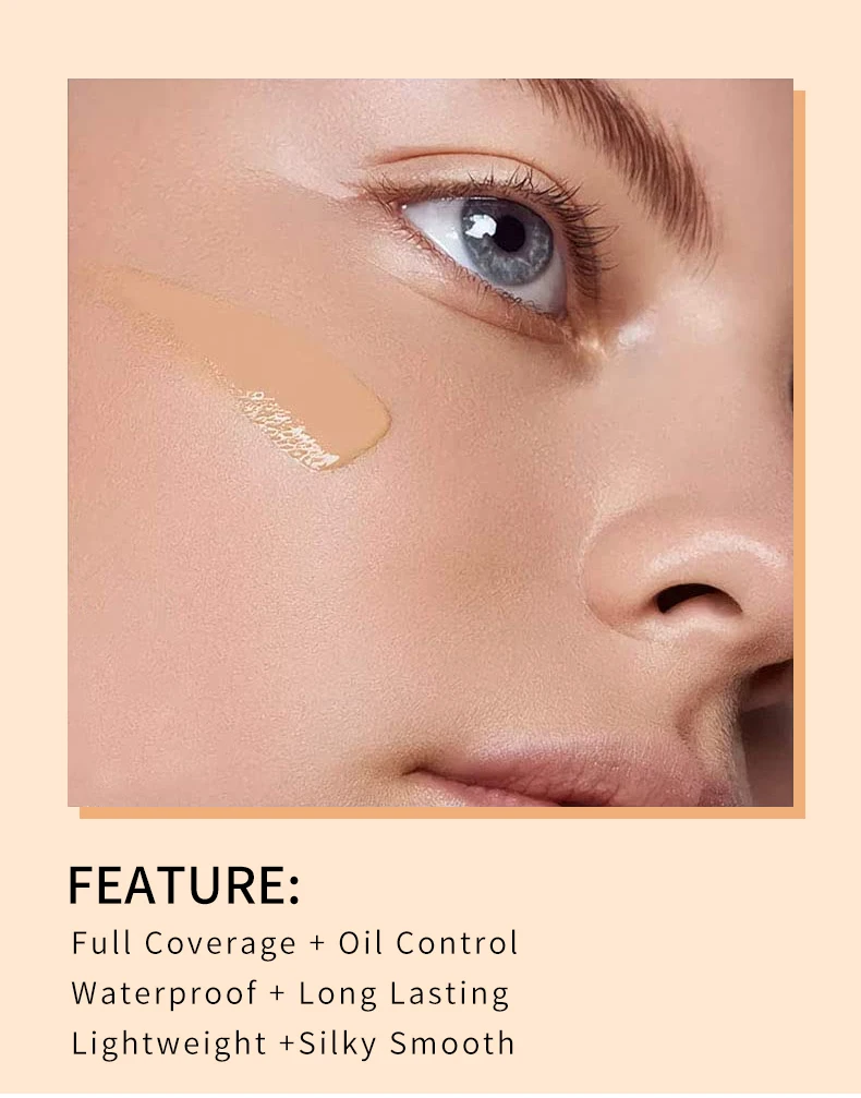 Description Picture 4 of item2 Shade Full Coverage Concealer Liquid Foundation makeup high coverage Base makeup cushion Foundation cream Natural Matte
