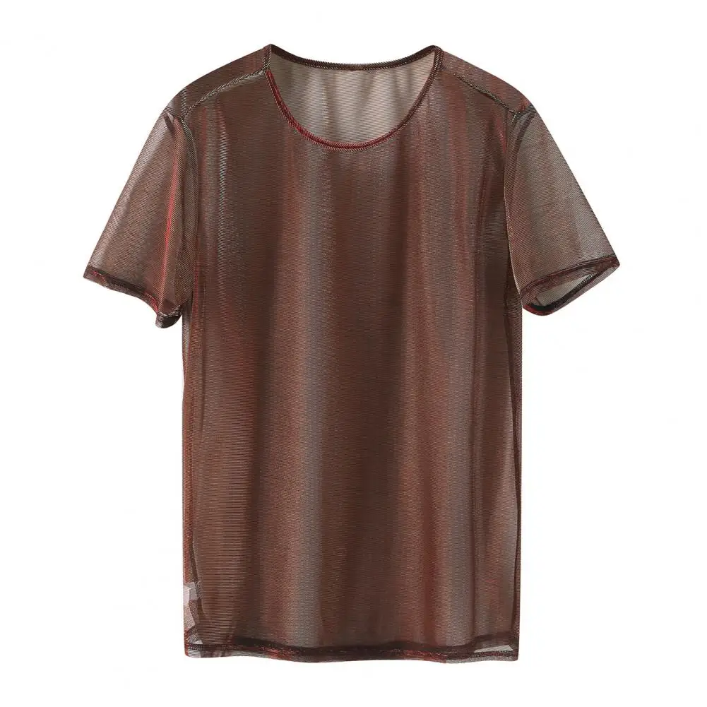 

Футболка мужская с коротким рукавом, кружевная дышащая, блестящая, завораживающая, Клубная одежда, с круглым вырезом