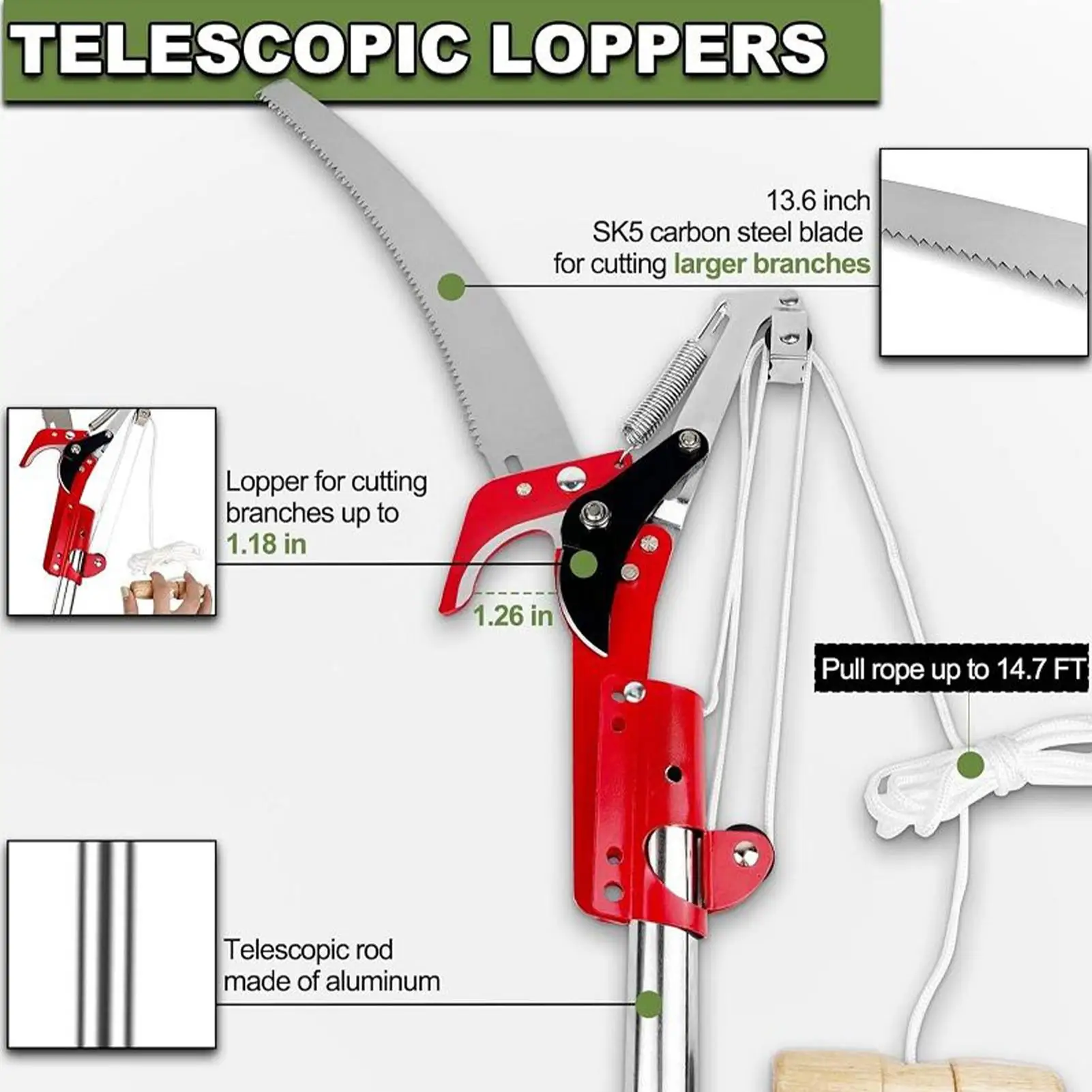 고공 가지치기 가위 연장형 스플라이싱 로드 트리밍 도구 과일나무 식물 가위 정원용 수동 도구