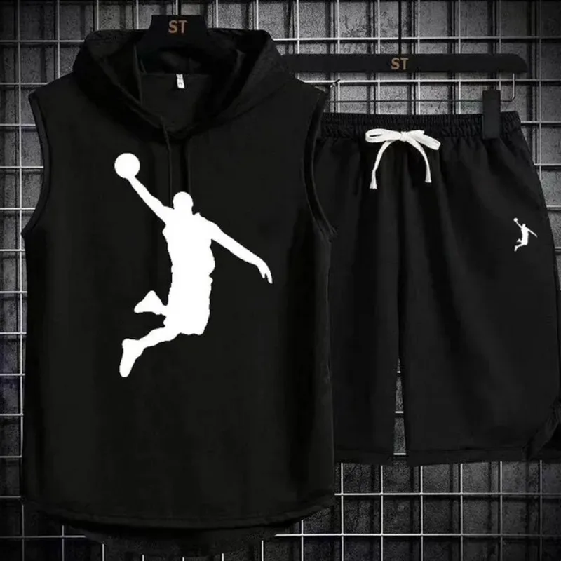 Summer Men's Two Piece Set CasualT-Shirt and Shorts Set Mens Sports Suit Fashion Short Sleeve Tracksuit Hooded T-shirt lw plus size 2pcs sets letter print split shorts set summer women two piece set pullover short sleeve t shirt casual tracksuit