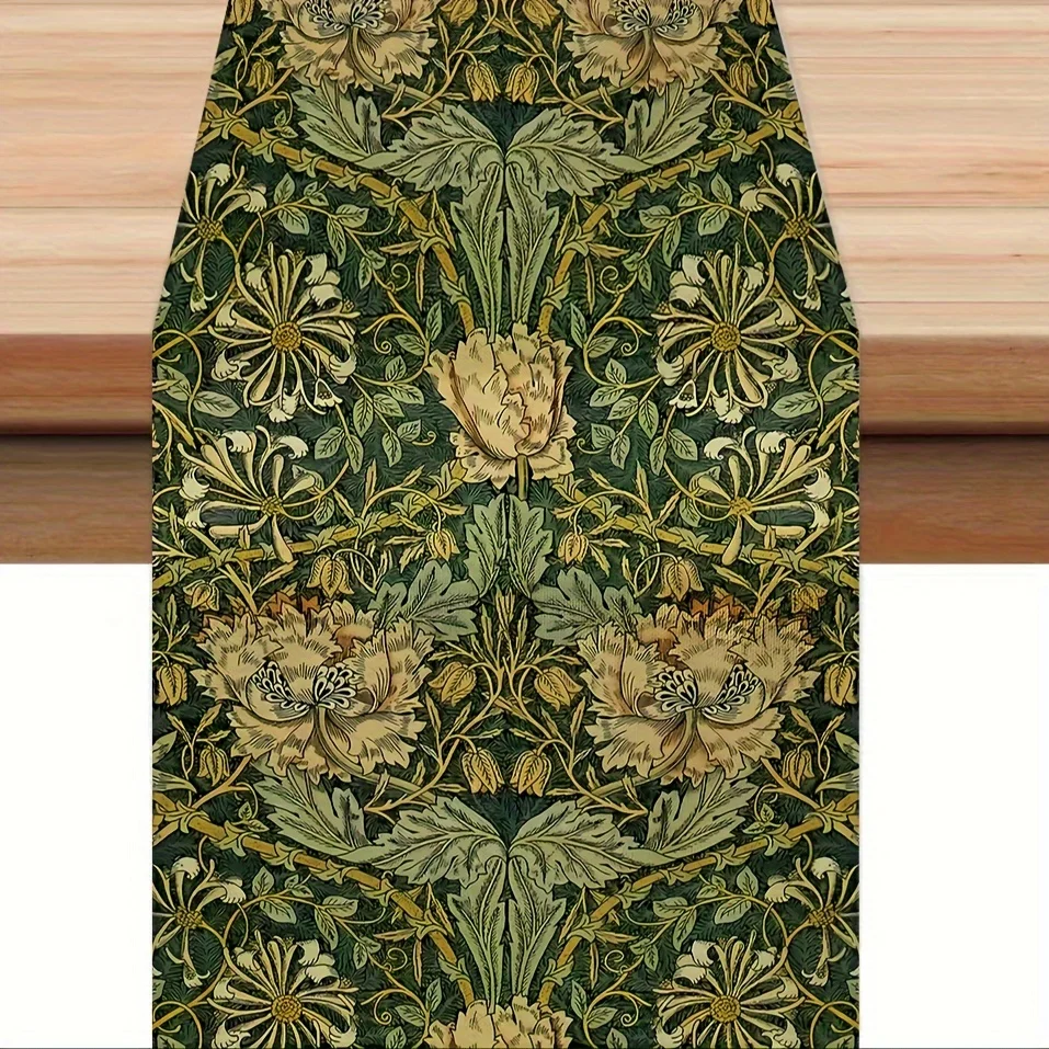 Masa Koşucusu, William Morris Çiçek Masa Koşucusu, Vintage Çiçek Çiftlik Evi Tarzı Polyester, İç Mekan Masa Koşucusu, Dış Mekan Dekoru