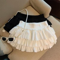 Sweet Puffy Cake Women Skirts Korean Fashion Ruched Ruffle Mini Skirt Campus Harajuku Casual Versatile Elastic Waist Solid Skirt - Image 3