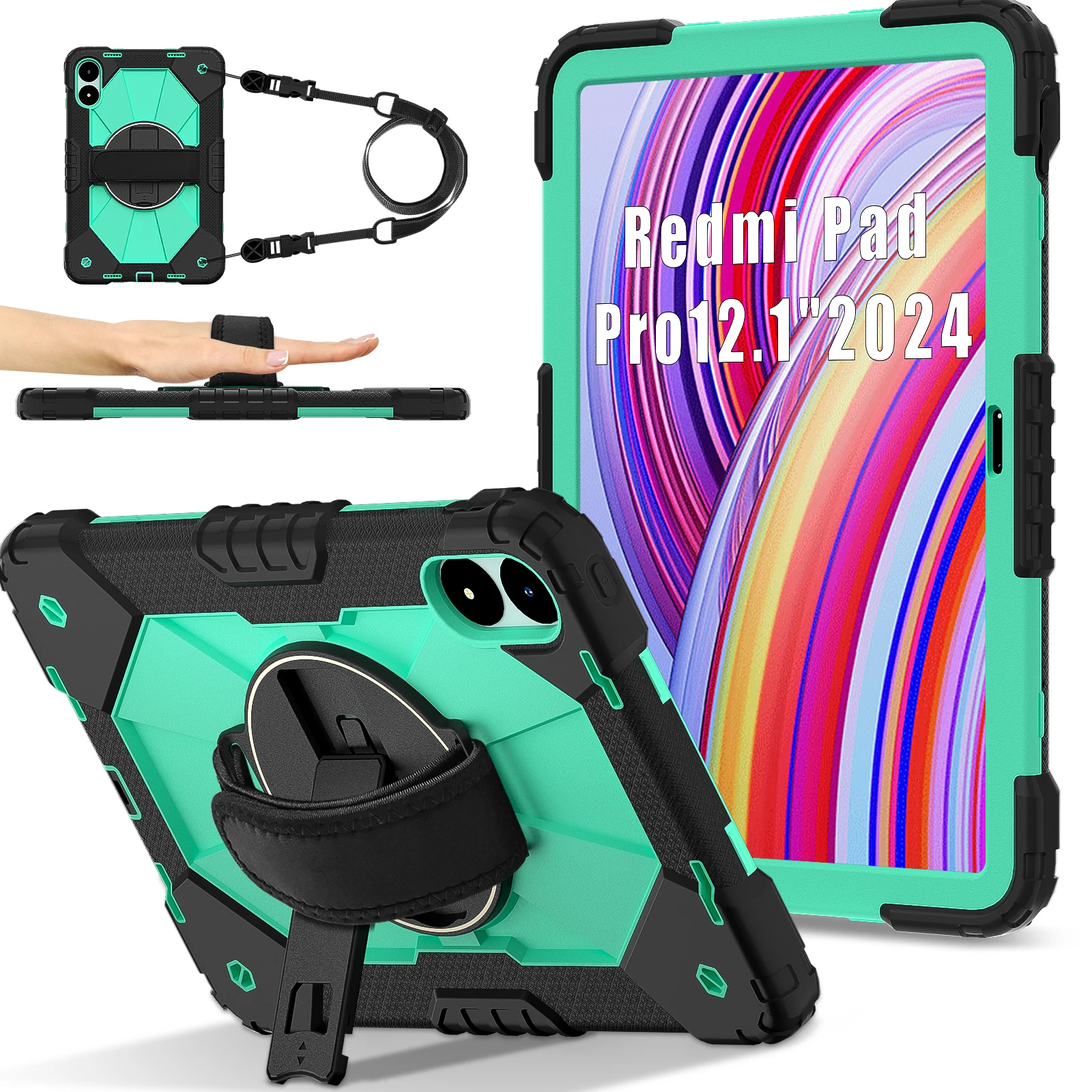 Kickstand Armor Case with 360° Rotation and Shoulder Strap
